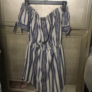 White and blue off the shoulder dress